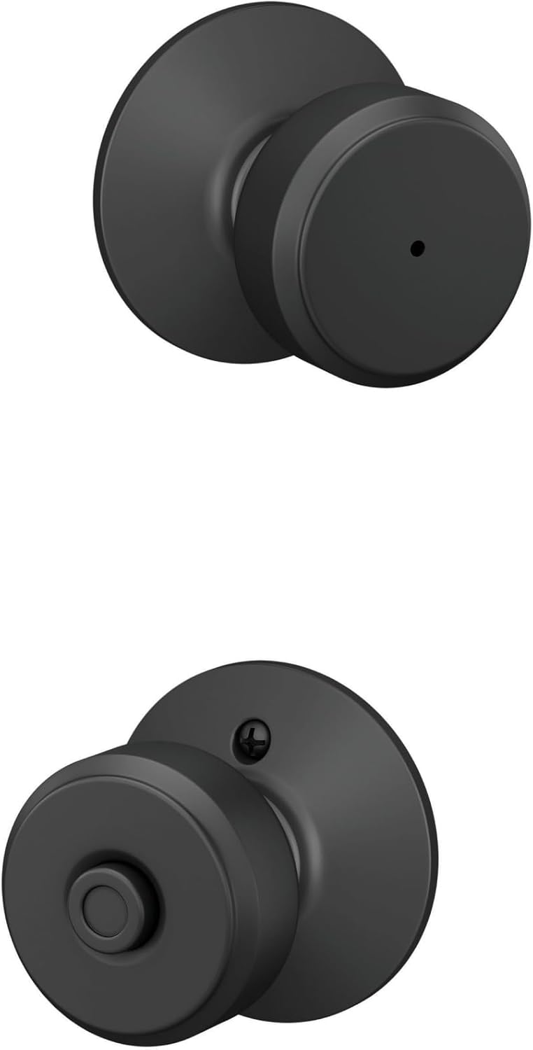 Schlage F40 BWE 622 Bowery Door Knob, Bed & Bath Privacy Lock, Matte Black