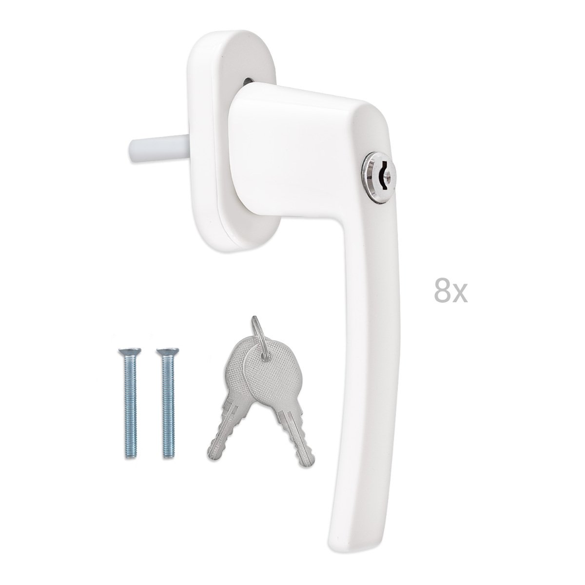 kwmobile 8x Poignée de fenêtre verrouillable - Poignée avec serrure aluminium - Sécurité enfant - Longueur tige 35 mm - Serrure en blanc RAL 9016