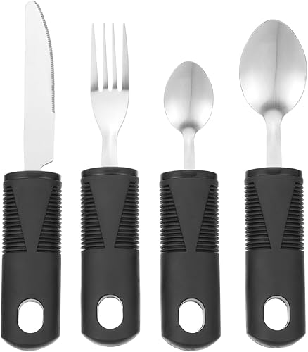 Miniatura 9 de Utensilios adaptables de fácil agarre, juego de 6 piezas con peso para temblores de manos, ancianos, tenedor de acero inoxidable, cuchillo, cuchara