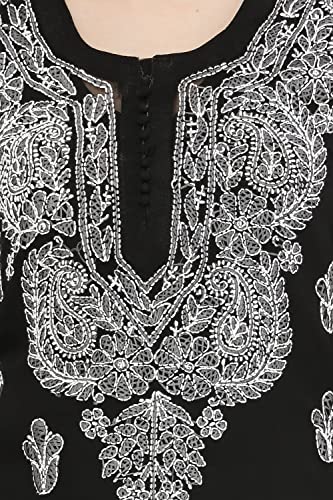 Image of FAWOMENT Women's Designer Straight Georgette Hand Embroidered Lucknowi Chikankari Kurta Designed in Side Jhaar Pattern Alongwith Slip