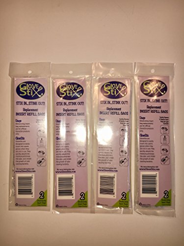 Refill Bags for GloveStix and StankStix Odor Eliminators – As Seen on Shark Tank, 4 Packs of 2 Replacement Inserts