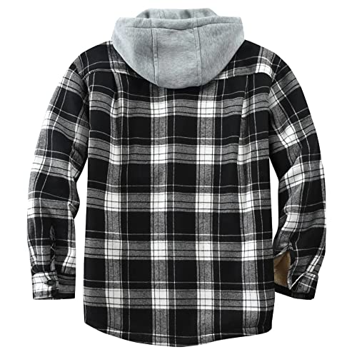 Flygo Flannel Shirt Jacket Men Fleece Hoodie Sherpa Lined Plaid Button Down Fall Winter Jackets with Hood2