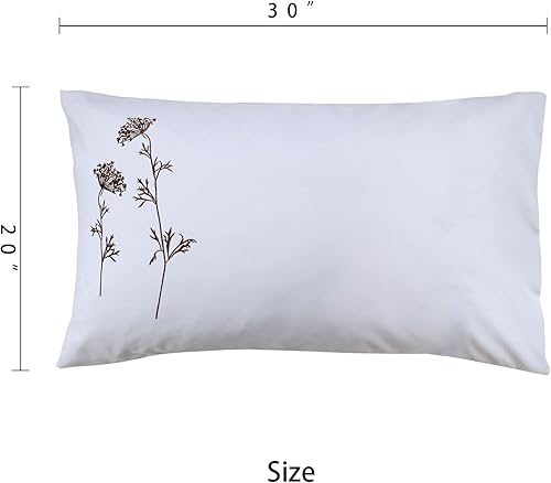 Miniatura 10 de Juego de 2 fundas de almohada bordadas tamaño King, microfibra cepillada súper suave, elegantes fundas de almohada bordadas, 20 x 36 pulgadas,