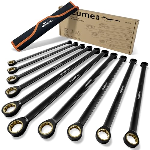 Image of SUZUME 10-Piece Extra Long Ratcheting Wrench Set Metric 8-22mm 72 teeth Cr-V Steel Double Box End For Tight Engine Bays Suspension Work Automotive Repairs with EVA Foam Organizer and Rolling Pouch