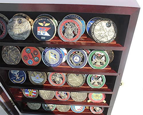 Displaygifts Military Challenge Coin Display Case Lockable Cabinet Rack Holder Shadow Box With Removable 2 Grooves Shelves And Anti Fade Acrylic Glass Door For Casino Poker Chips Collectibles Mahogany Finish #TOP1