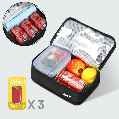 MIER Kleine Lunch-Tasche Mini Kühltasche für unterwegs 3L Leichte Picknicktasche Damen und Herren für Arbeit, Schule, Auto, Picknick, Strand-Schwarz 2