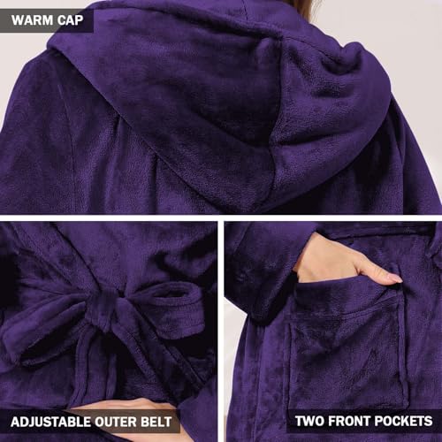 Image of Hellomamma Long Hooded Robe for Women Luxurious Flannel Fleece Full Length Bathrobe Winter Warm Pajamas Shower Nightgown