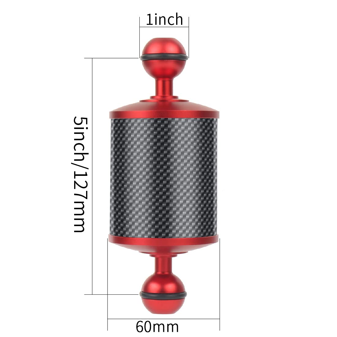 Bras flottant en fibre de carbone de 60 mm de diamètre amélioré pour appareil photo DSL 12,7 cm, 20,3 cm, double rotule, plateau pour appareil photo DSL Accessoires de plongée sous-marine