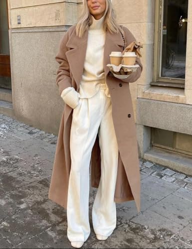 IDEALSANXUN Womens Long Wool Coats Fall Winter Big Notch Lapel Oversized Peacoat Overcoat4