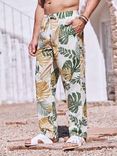 Image of PASLTER Mens Cotton Linen Pants Casual Summer Beach Pants Dress Trousers