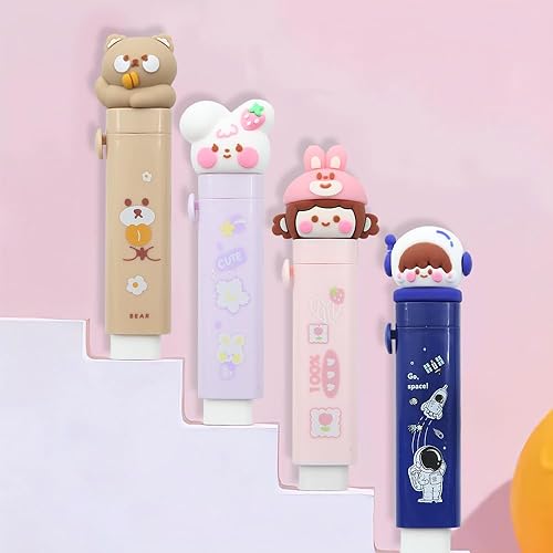 Miniatura 8 de Borrador de goma retráctil con diseño de pata de gato, 4 piezas con 4 repuestos, borrador deslizante para niños y estudiantes, suministros escolares