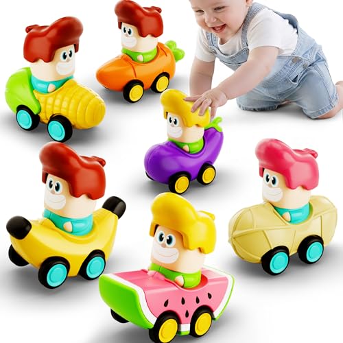 iPlay, iLearn Press to Go Car Toys for Toddlers 1-3, Baby Fruit Racing Cars, Infant Play Vehicle Set, Baby Push Go Friction Car Toys for 18 24 Month, 1st Birthday Gifts for 1-2 Year Old Boys Girls Kid