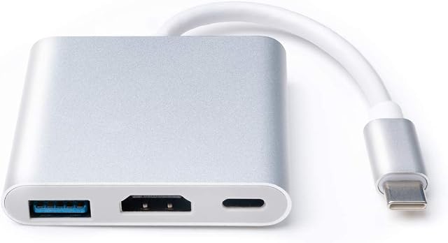 3 in 1 USB C to HDMI Adapter 4K, DEMKICO Converter Adapter Hub Type C Adapter with USB C Charging Port , USB 3.0 Port Compatible With Macbook/Surface Book 2/Chromebook Pixel/Dell XPS13 and More
