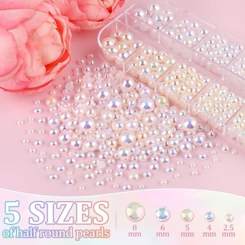 Image of Flatback Pearls for Crafting with 3Pcs 10ml B7000 Jewelry Glue, 1 Box of Half Round Beige AB and White AB Pearls, Bedazzling Beads for DIY Crafts Clothing Tumblers Shoes Embellishment Nail Art