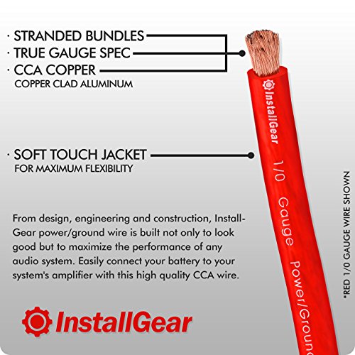 InstallGear 10 Gauge AWG CCA Power Ground Wire Cable (50ft Black & Red