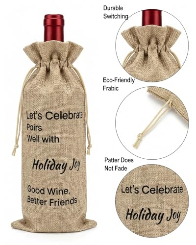 Image of Social Gathering Drawstring Wine Bag - Reusable Wine Gift Bag for Friends, Perfect for Parties, Dinners & Celebrations, Holds 750ml Bottles with Ease