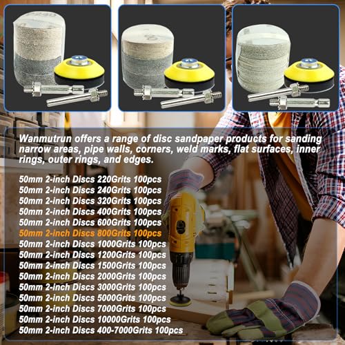 Wanmutrun 50MM Waterproof Sandpaper Hook and Loop 100pcs Grit 800 Silicon Carbide Discs Suitable for Small Polishing Machines - Image 4