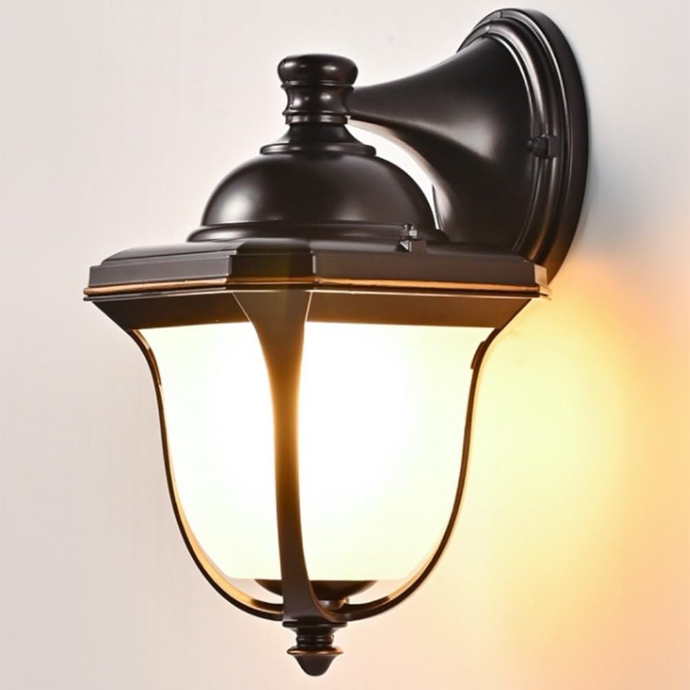 JYBNBBE Rustic Outdoor Wall Lantern with Frosted Glass Shade, E26/E27 Base Wall Sconce for Patio & Garden