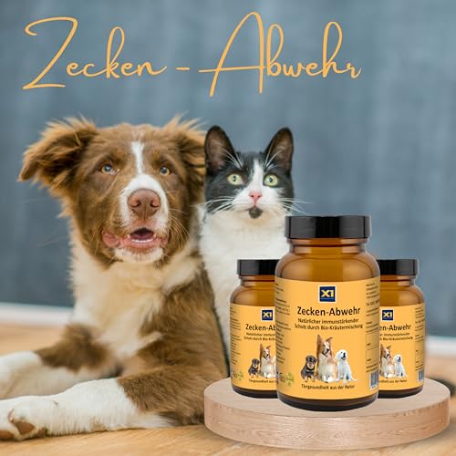X1 Zecken-Abwehr Hund natürliches Pulver - 60g Bio Kräutermischung gegen Zecken & Parasiten aus Artemisia, Wermut, Kokos, Wilde Karde - Ohne chemische Zusätze
