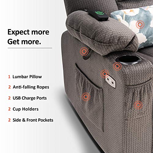 Mcombo Electric Power Lift Recliner Chair With Massage And Heat For Elderly, Extended Footrest, Hand Remote Control, Lumbar Pillow, Cup Holders, Usb Ports, Fabric 7529 (Medium, Grey) #TOP4