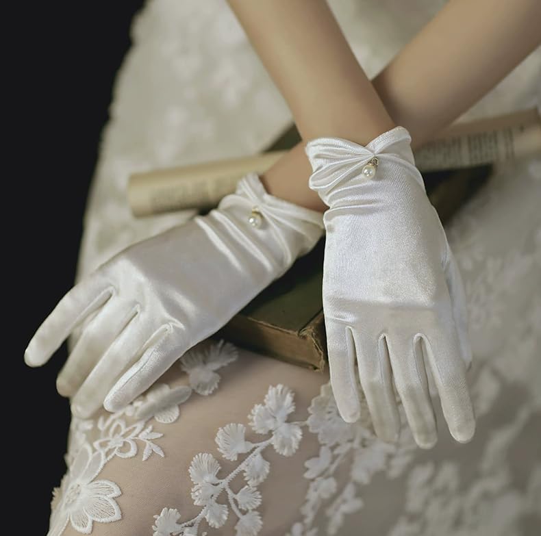 Women's Short Gloves for Wedding Full Finger Bridal Party Evening Dress Gloves Satin3