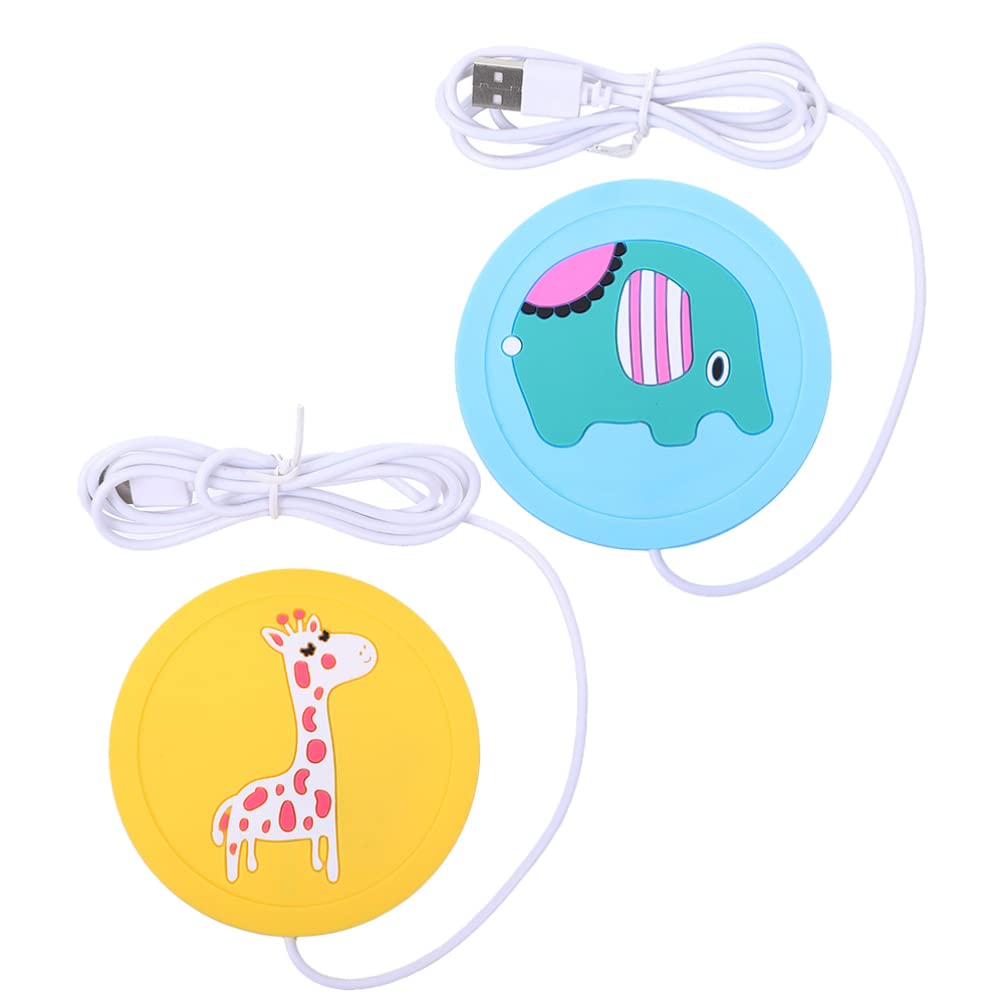 ELBME 2 Pcs Silicone Heating Coaster USB Charging Cartoon Coffee Cup Warmer Baby Milk Bottle Warmer Mat Beverage Heating Pad Non Slip Tea Coaster