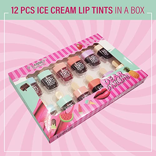 Dealplusdeal O'lanney Professional Lip Tint Cute Ice Cream Case 12 Pcs Set Water Based Natural Long Lasting Stain Color Waterproof Non Stick Liquid Moisturizing Lip Glosses Makeup #TOP4