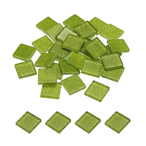 sourcing map Mosaïque Carrelage Tuile Tesselle, Verre Éclat Cristal Vrac Carré Paillettes Carreaux 2 x 2cm pour Maison Décoration, Pack de 25(100g, Herbe Vert)