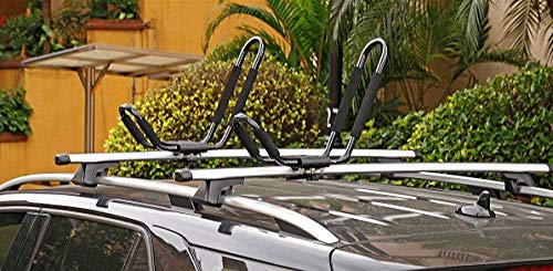 DrSportsUSA 2 Pairs Universal J-Bar Kayak Rack Roof Top Carrier for Kayak Canoe Paddle Boat Mounted on Car SUV