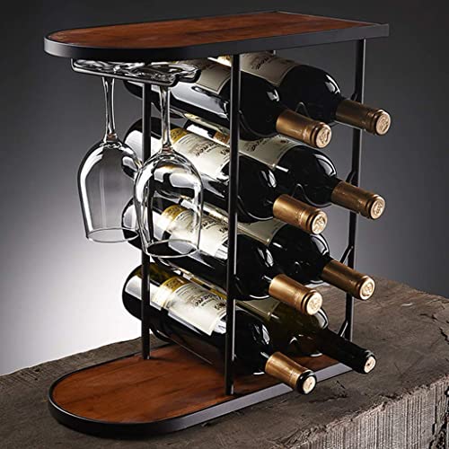 Soporte para 8 botellas y 2 copas con madera y hierro miniatura 5