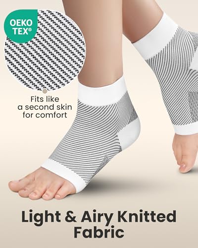 Image of KEMFORD Ankle Compression Sleeve - 1-Pair, Plantar Fasciitis Braces - Open Toe Compression Socks for Swelling, Sprain, Neuropathy, Foot Arch Support for Men and Women - 20-30mmhg, M, White and Black