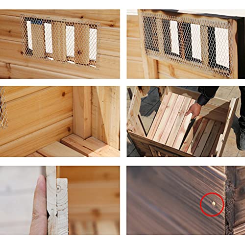 Cuccia per esterni in legno, carbonizzata, con base rimovibile, per animali domestici di piccola e grande taglia, ideale per uso interno ed esterno, 88 x 77 x 81 cm