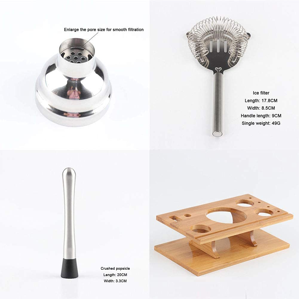 Juego de coctelera, Juego de Barman, 14 Piezas de Acero Inoxidable con Elegante Soporte de bambú, Kit de Barman para el hogar para Principiantes, Regalo de Boda de Navidad