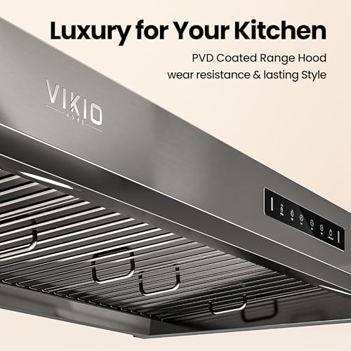 Image of VIKIO HOME Range Hood 36 inch,1.5 Sones Quiet for Stove Vent Hood,Black Stainless Steel (PVD) Kitchen Exhaust Hood with 1200 CFM, Hood Vent with 3 Speed Gesture Sensing&Touch Control Panel