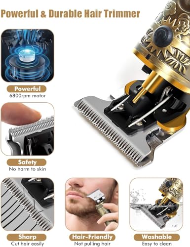 Image of Professional Mens Hair Clippers Zero Gapped Cordless Hair Trimmer Professional Haircut & Grooming - Upgraded T Blade Hair Trimmer for Men - Rechargeable with Limit Combs Guards & LED Display
