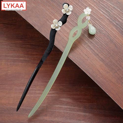 Image of 2 Pcs Hair Accessories Juda Pin Stylish Wooden & Resin Hair Sticks for Women Hair Chopsticks Hairpin for Buns Hair Accessories for Women Best Gift for Wife Mother & Sister | Pack of 2 (Green & Black)
