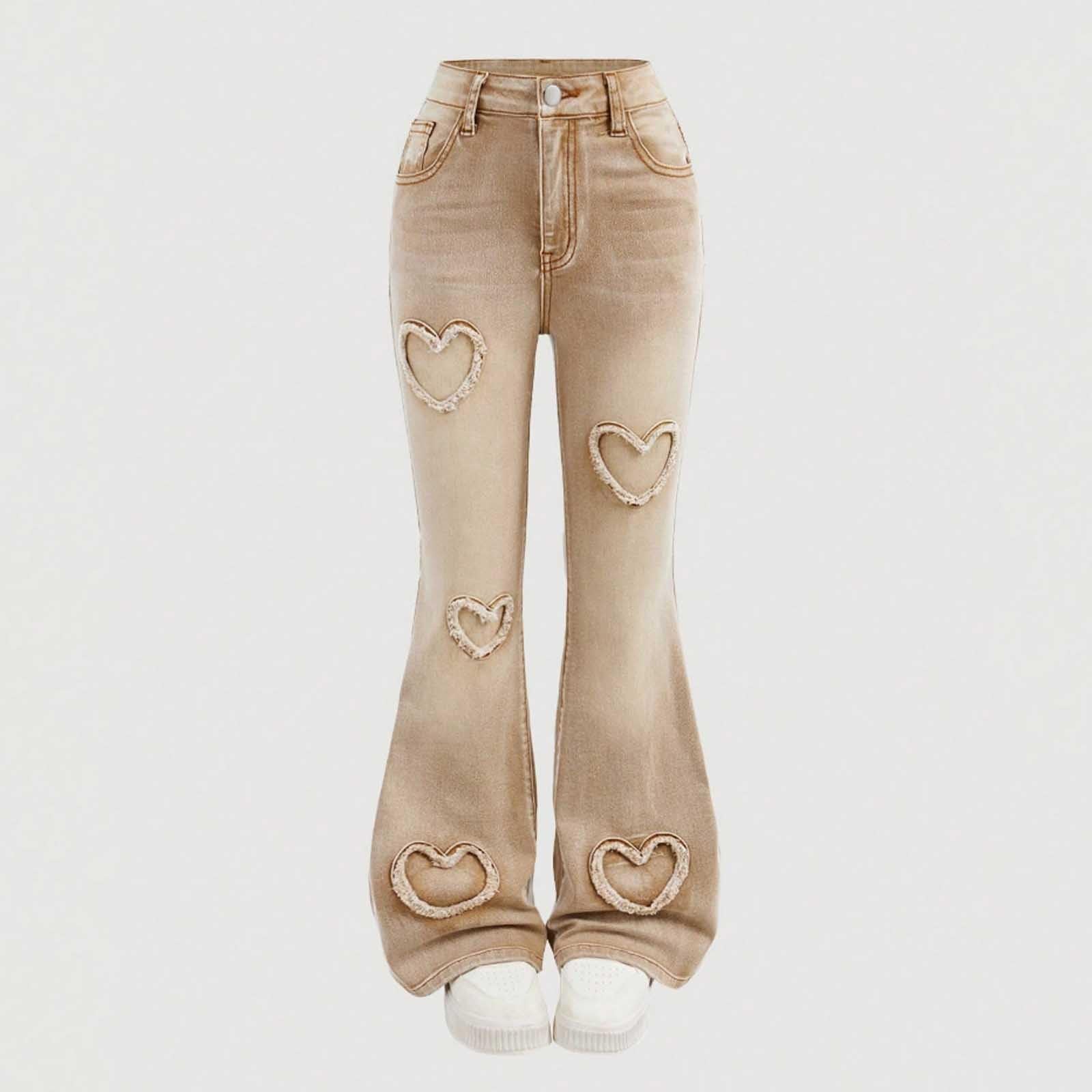Genérico Vaqueros Niña 9-13 Años Slim Fit Acampanados Pantalon Vaquero Adolescentes Chica Elasticos Corazones Moda Hippie Jeans Pantalones Vaqueros de Trabajo Denim Primavera 2026