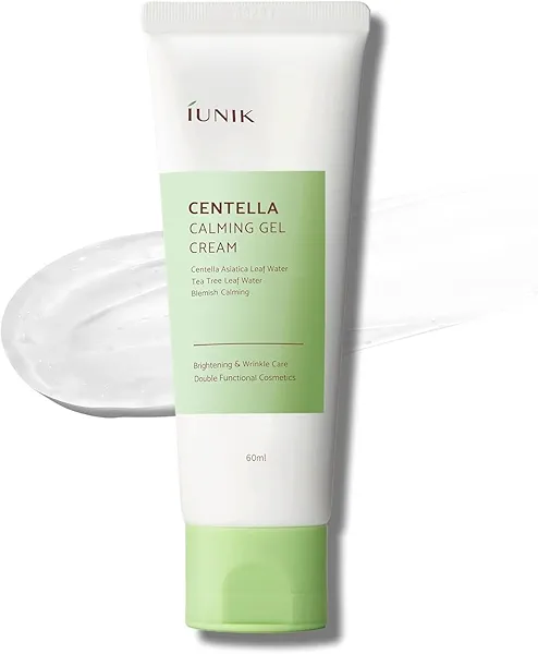 IUNIK Centella Calming Gel Cream Vegan Non-Sticky Moisturizing Blemish Care w/Centella Asiatica Tea Tree Soothes Acne Rosacea Oily & Sensitive Skin Korean Skincare
