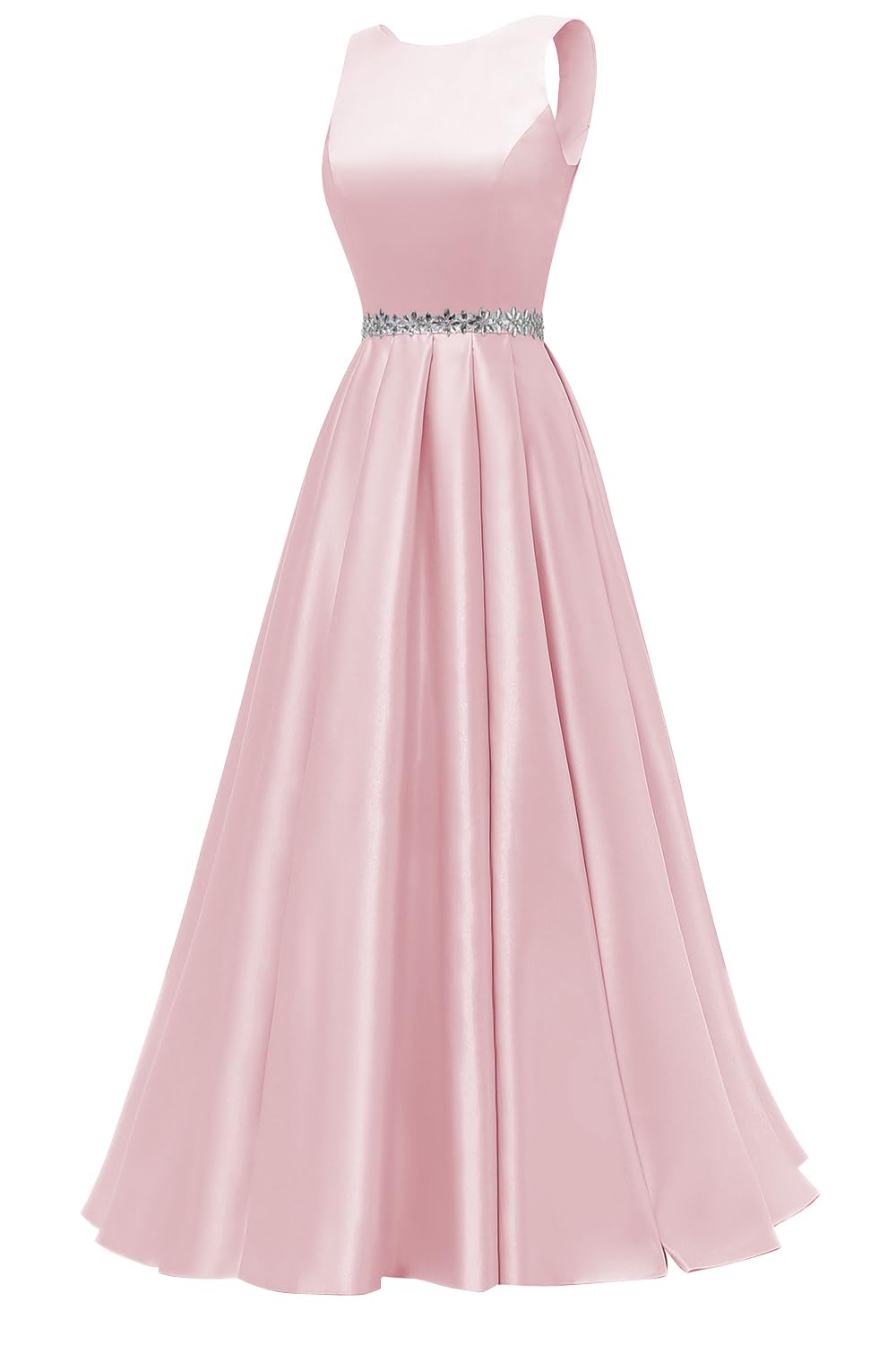 Yexinbridal Satin Prom Dresses Long for Women A-Line Beaded Belt Formal Evening Party Ball Gowns with Pockets
