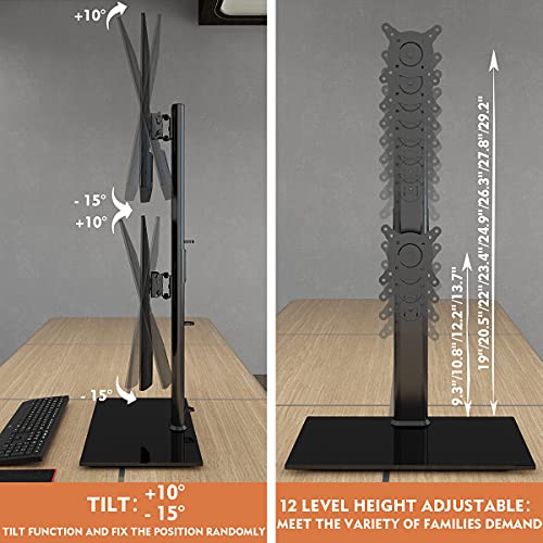 Dual Monitor Stand - Vertical Stack Screen Free-Standing Monitor Riser Fits Two 13 To 34 Inch Screen With Swivel, Tilt, Height Adjustable, Holds One (1) Screen Up To 44Lbs Ht05B-002 #TOP4