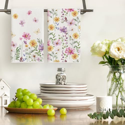 Artoid-Mode-Pink-Yellow-Flowers-Spring-Kitchen-Towels-Dish-Towels-18×26-Inch-Summer-Leaves-Holiday-Decoration-Hand-Towels-Set-of-2 Artoid Mode Pink Yellow Flowers Spring Kitchen Towels Dish Towels 18×26 Inch Summer Leaves Holiday Decoration Hand Towels Set of 2