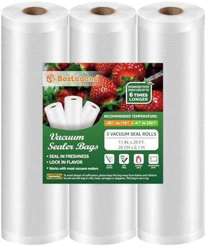 BoxLegend 11" x 20' 3 Rolls Vacuum Sealer Bags for Food Saver Sea...