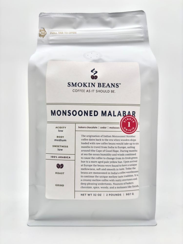 2-Pound India Monsooned Malabar Freshly Roasted Coffee, Monsoon Processing, Espresso Roast, Premium Whole Bean Specialty Coffee