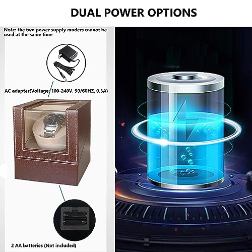 Image of Single Watch Winder for Automatic Watches, Super Quiet, in Wood Shell and Black Leather /Carbon Fiber Leather, Japanese Motor