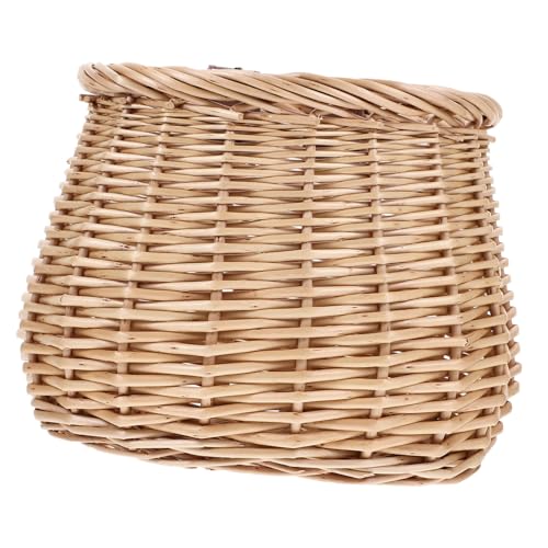 POPETPOP 1Pc Woven Rattan Bicycle Basket for Durable Natural Willow Storage with Capacity Easy Attachment for Front Handlebar for Holding Essentials and Umbrella