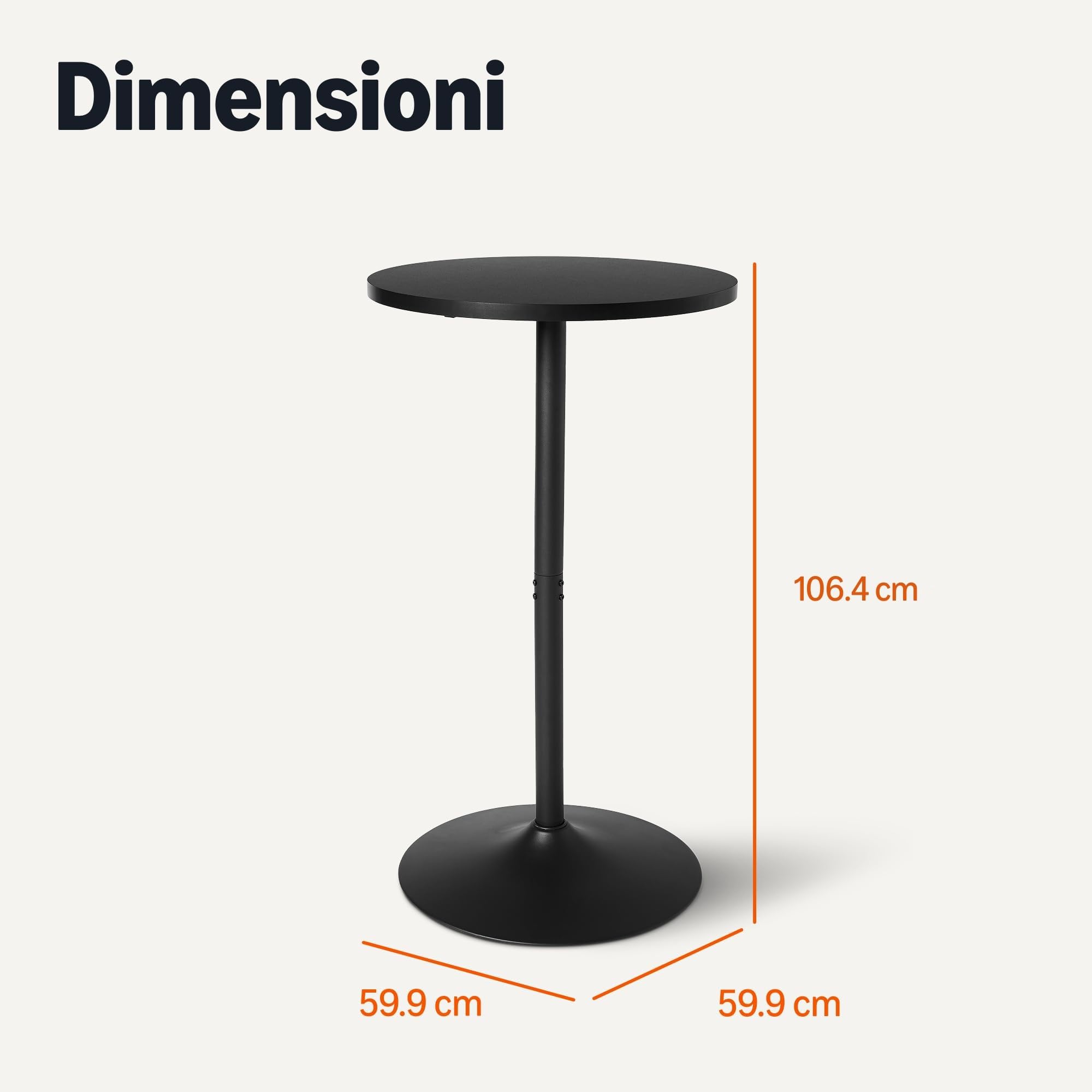 Amazon Basics Tavolo da Bar, Tavolo da Colazione, Tavolo Stile Bistrot, Rotondo, per Interni, 59,9cm x 59,9cm x 106,4cm, Colore Nero