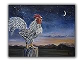 Chicken Art Print Giclee Barred Rock Rooster Kitchen Rustic Farmhouse Wall Decor Celestial Moon Star