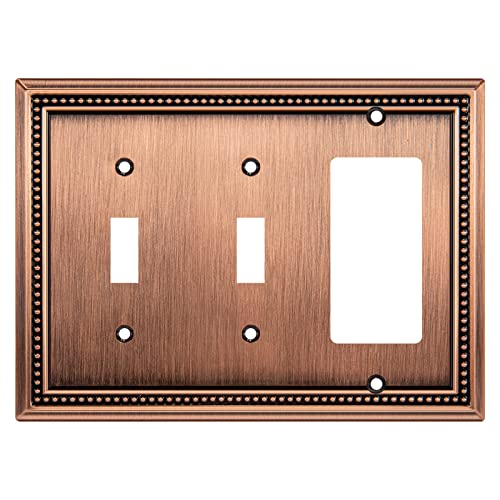 Image of Henne Bery Sunken Pearls Heavy Duty Decorative Wall Plate Switch Plate Outlet Cover (Double Toggle /Single Decorator, Antique Copper)