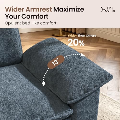 Image of PHI VILLA Cloud Modular Couch Sets with Swivel Accent Chair, 123.6 inch Sectional Sofa with L-Shaped Chaise, 4-Seater Couches with Ottoman for Living Room, Chenille Dark Cyan Sofa & Corduroy Beige Chair