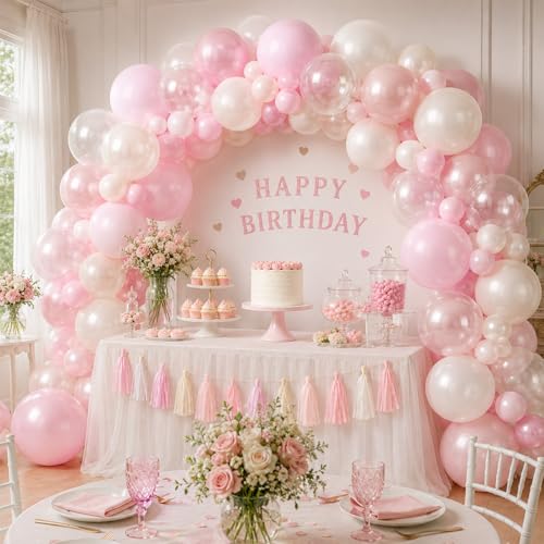 Image of Pink Balloons, 60Pcs Pink and White Balloon, 12 Inch Latex Pastel Pink Balloons Helium for Women Girls Birthday Baby Shower Bridal Shower Gender Reveal Romantic Wedding Engagement Party Decorations